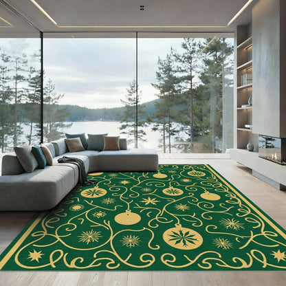 Green Gold Snowflake Ornament Garland Rug