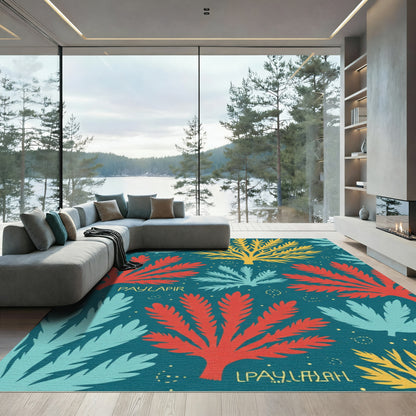 Teal Coral Botanical Garden Rug