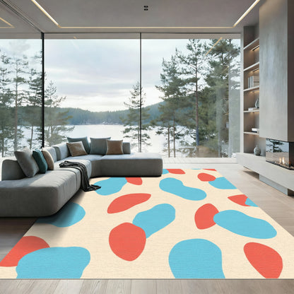 Coral Blue Abstract Blob Rug