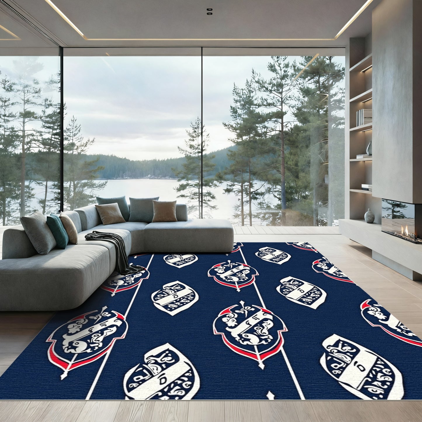 Vintage Blue Red White Crest Rug