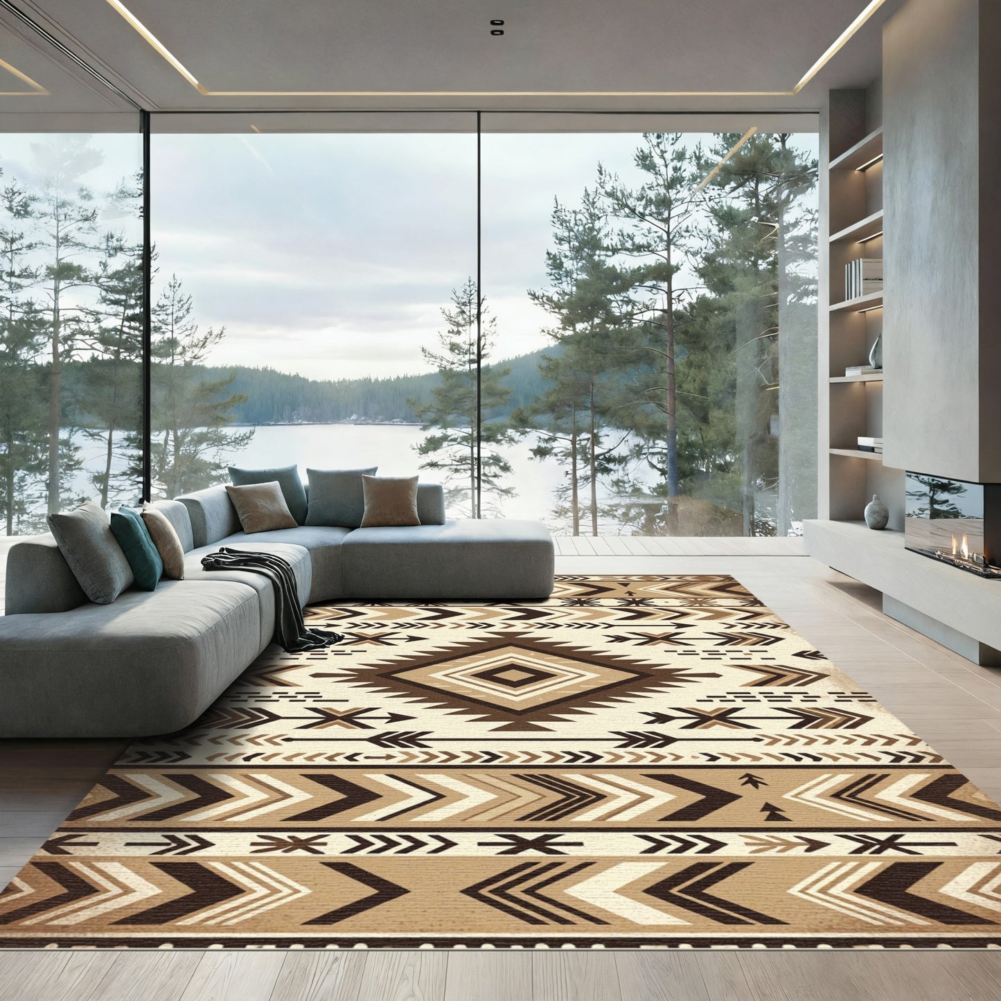 Earthy Earth Tones Geometric Chevron Rug
