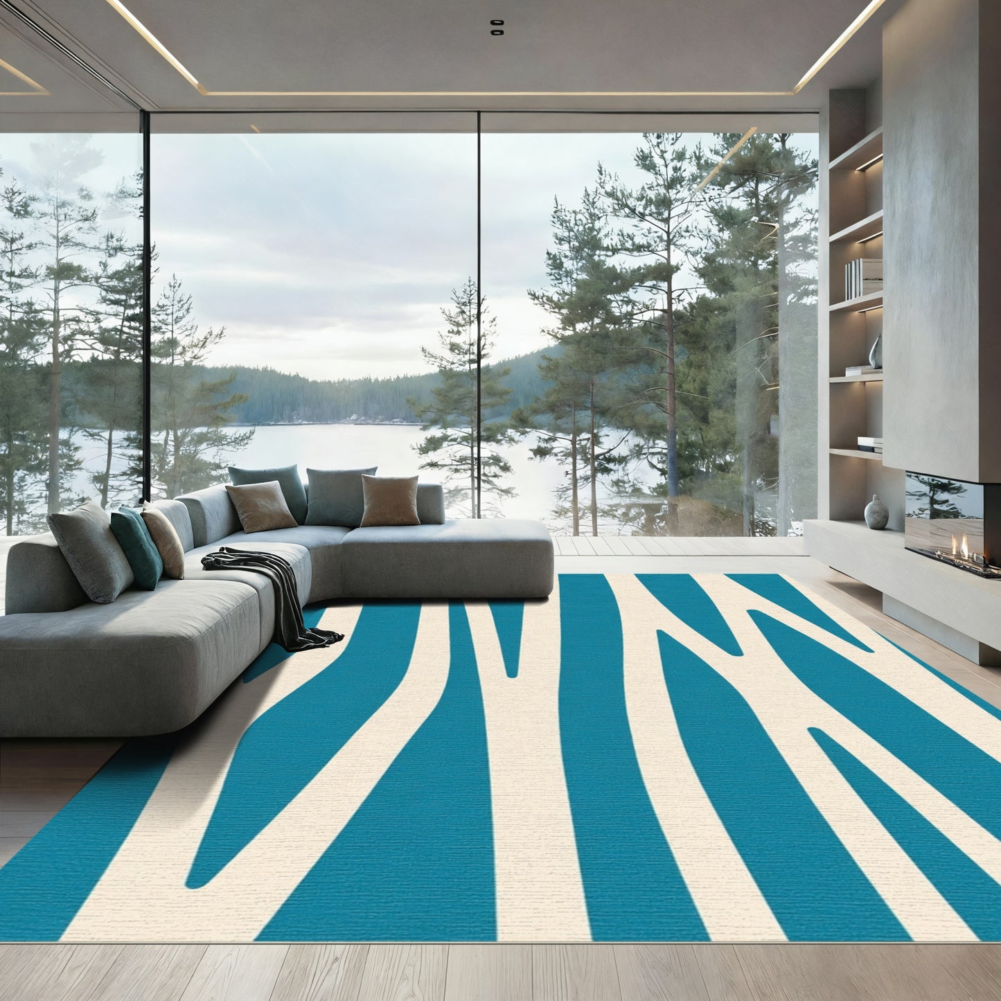 Teal Ivory Organic Stripe Rug