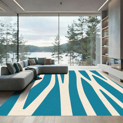 Teal Ivory Organic Stripe Rug