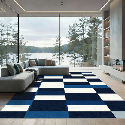 Modern Navy and White Geometric Block Rug