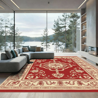Crimson Ivory Floral Medallion Border Rug