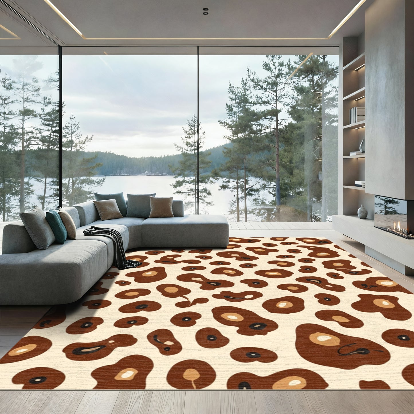 Brown Cream Spotted Leopard Rug
