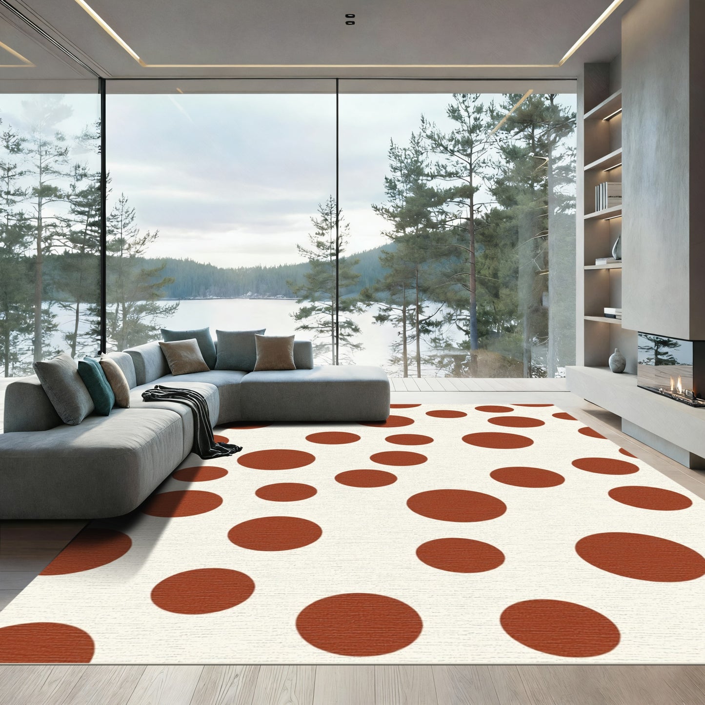 Crimson Circles Cream Background Area Rug