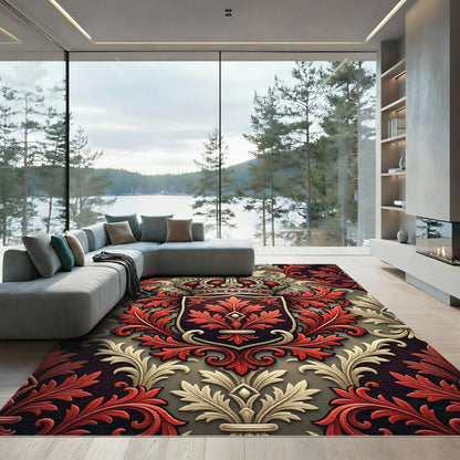 Regal Crimson and Gold Crest Rug