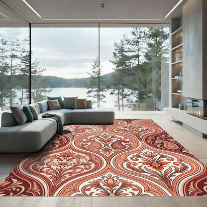 Elegant Terracotta Paisley Damask Rug
