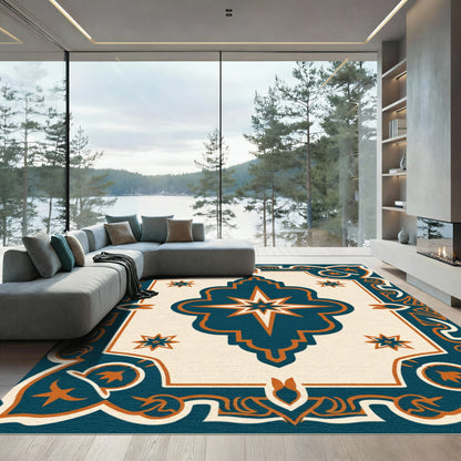 Teal Orange Starburst Medallion Rug