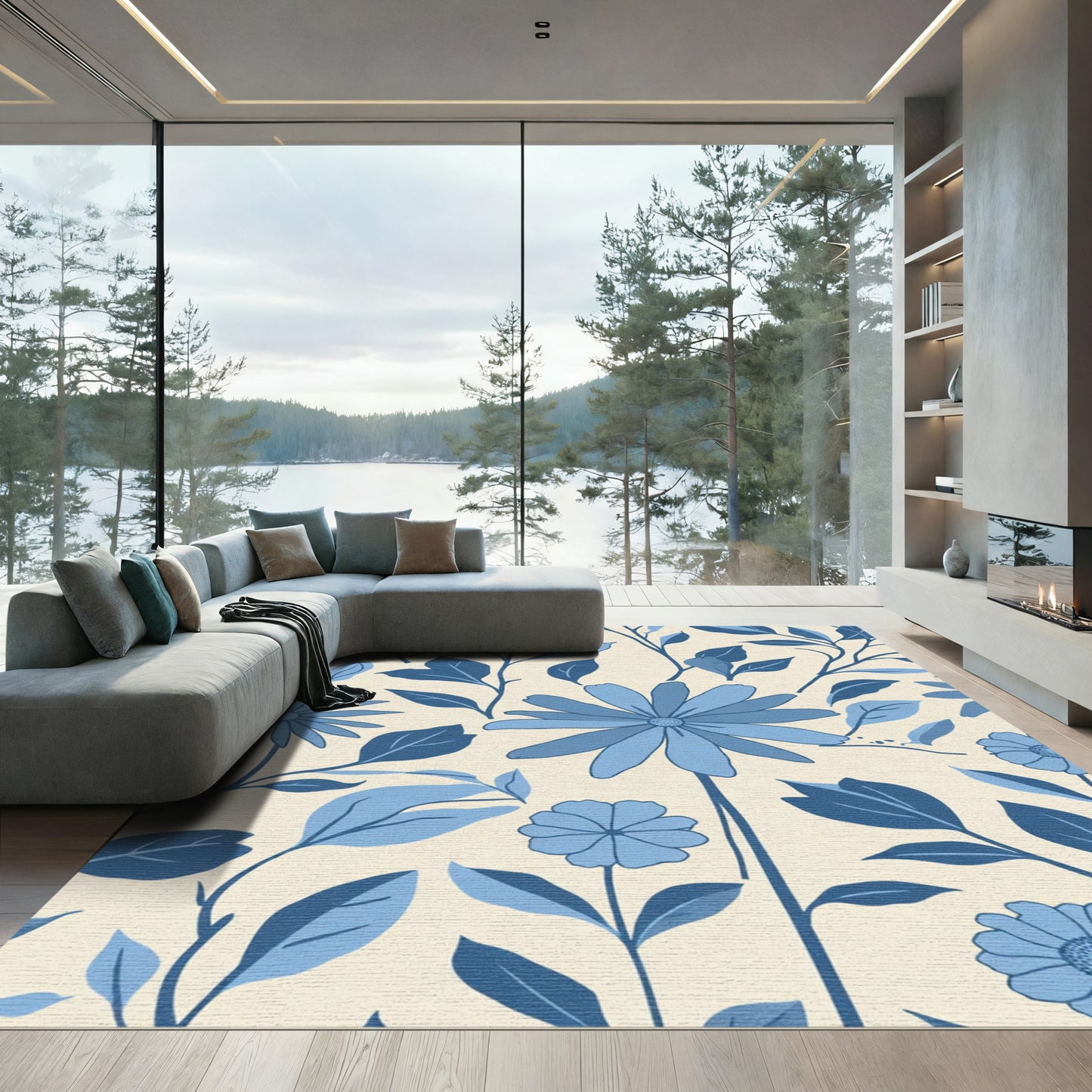 Shades Of Blue Daisy Meadow Rug