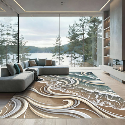 Coastal Swirl Waves Beach Abstract Rug