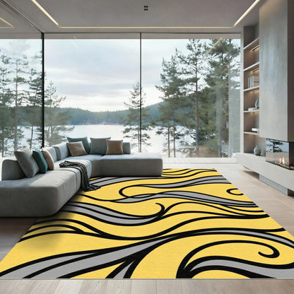 Yellow Gray Abstract Swirl Compositions Rug