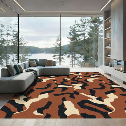 Brown Black Cream Camouflage Shapes Rug