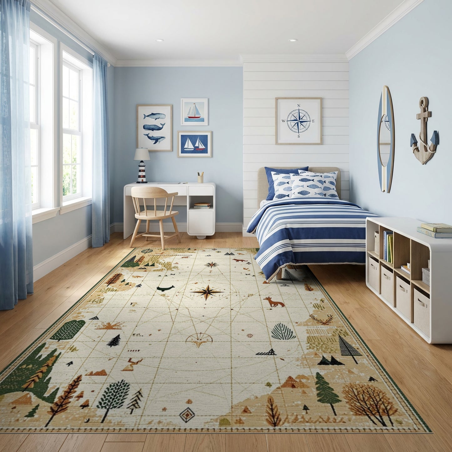 Earthy Forest Animals Map Rug