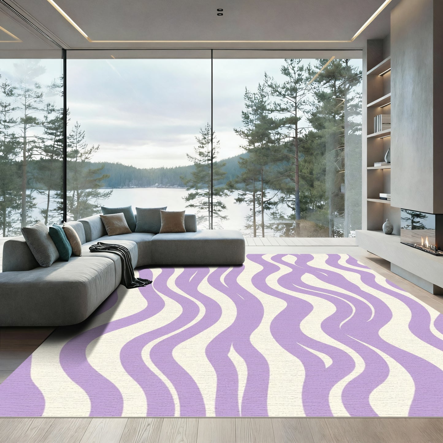 Lavender Cream Wavy Stripes Rug