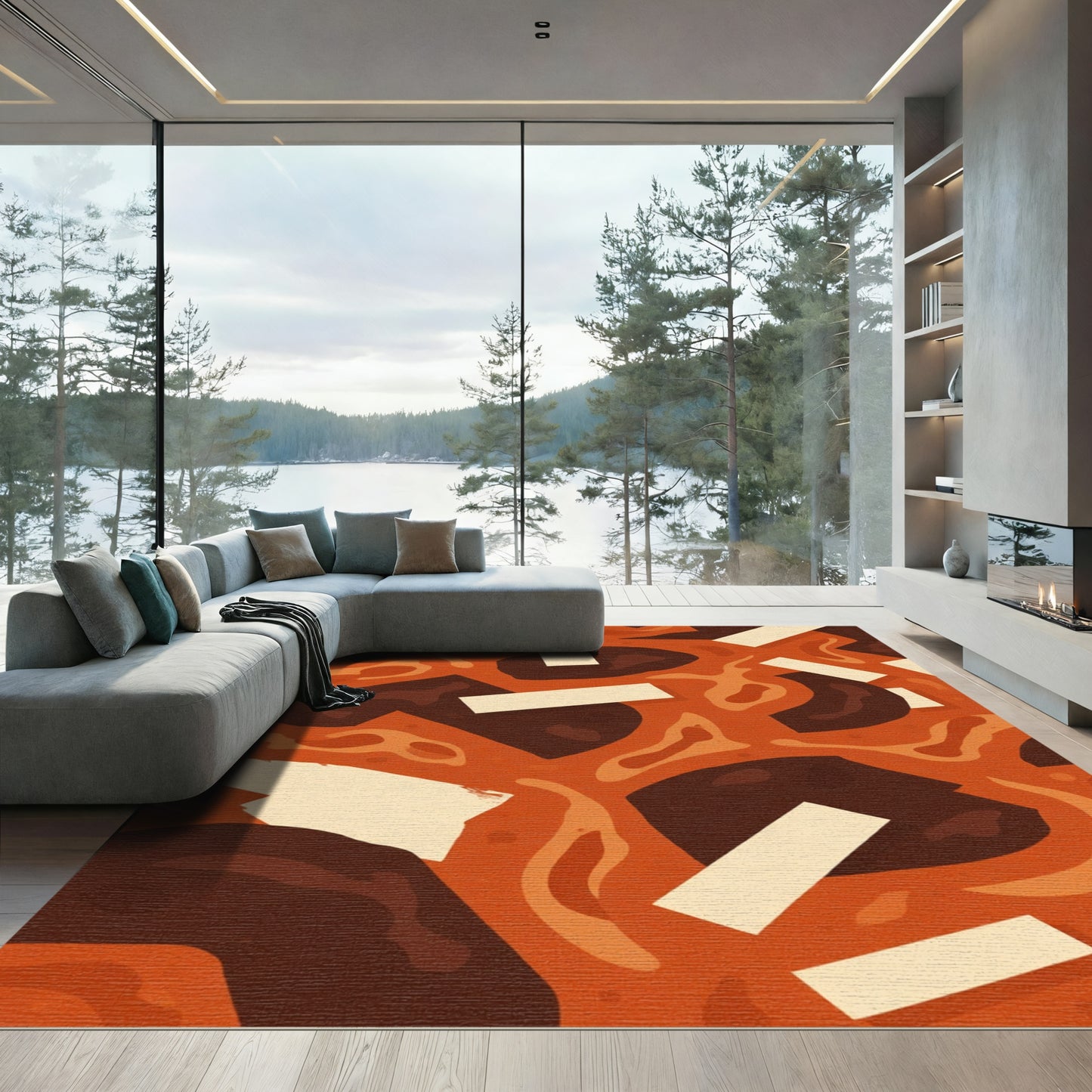 Terracotta Scarlet Abstract Organic Shapes Rug