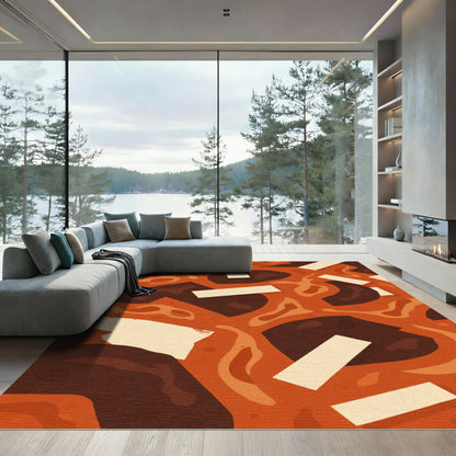 Terracotta Scarlet Abstract Organic Shapes Rug