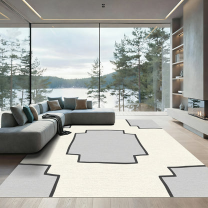 Cream Gray Geometric Outline Block Rug