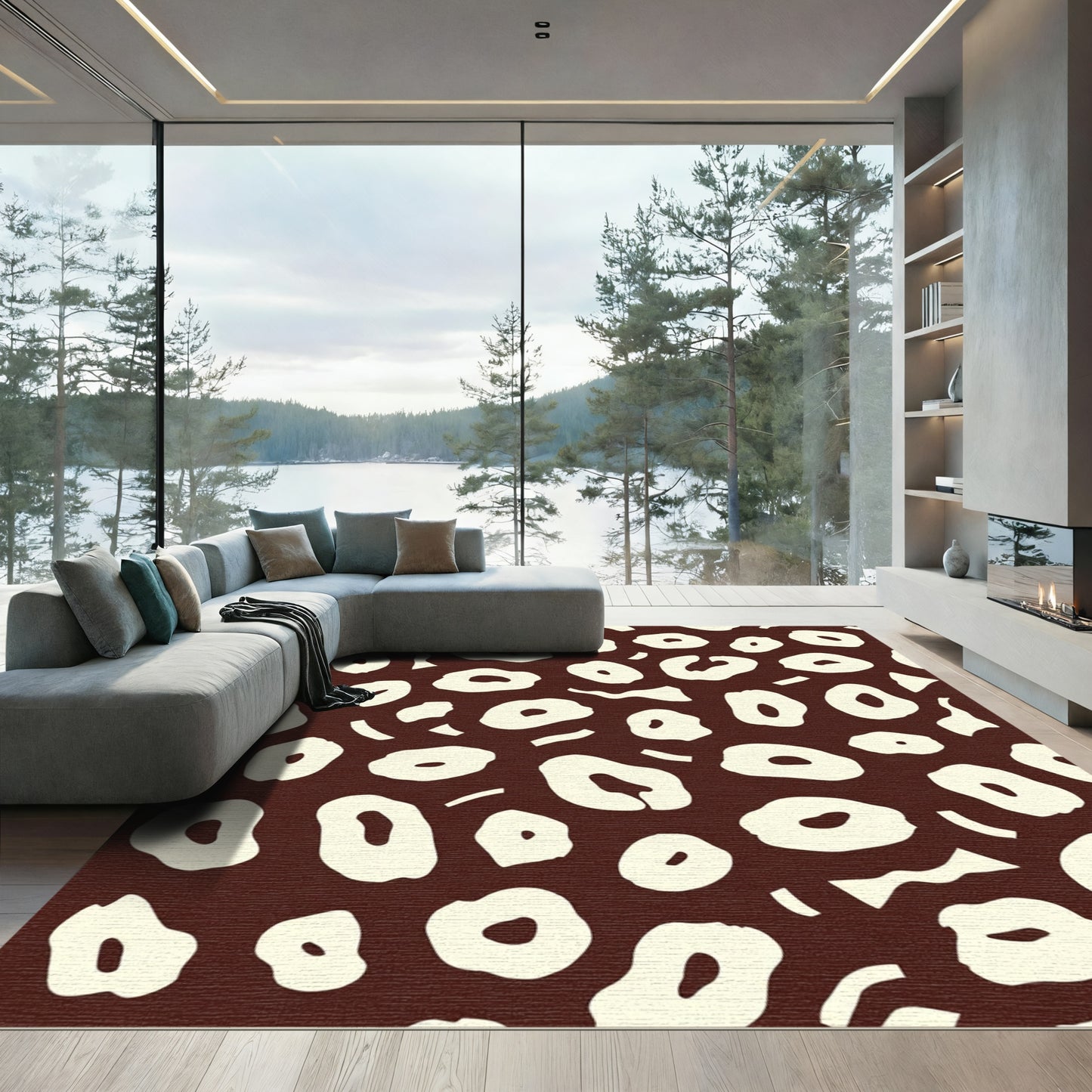 Brown Cream Abstract Animal Spots Rug