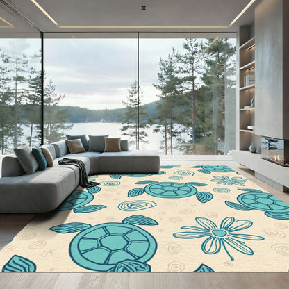 Aqua Turtle Flower Swirls Rug