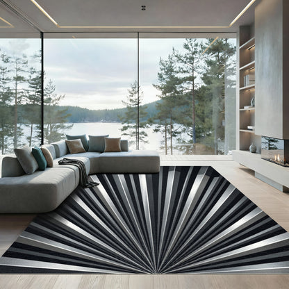 Modern Gray Sunburst Geometric Rug