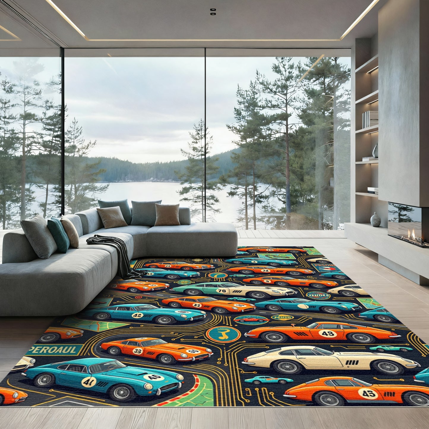 Vintage Sports Car Circuit Circuitry Graphic Rug