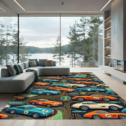Vintage Sports Car Circuit Circuitry Graphic Rug