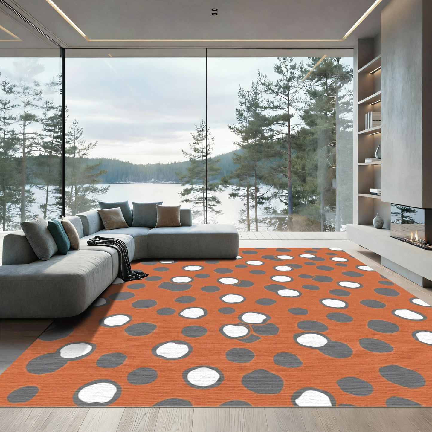 Orange White Gray Polka Dots Rug