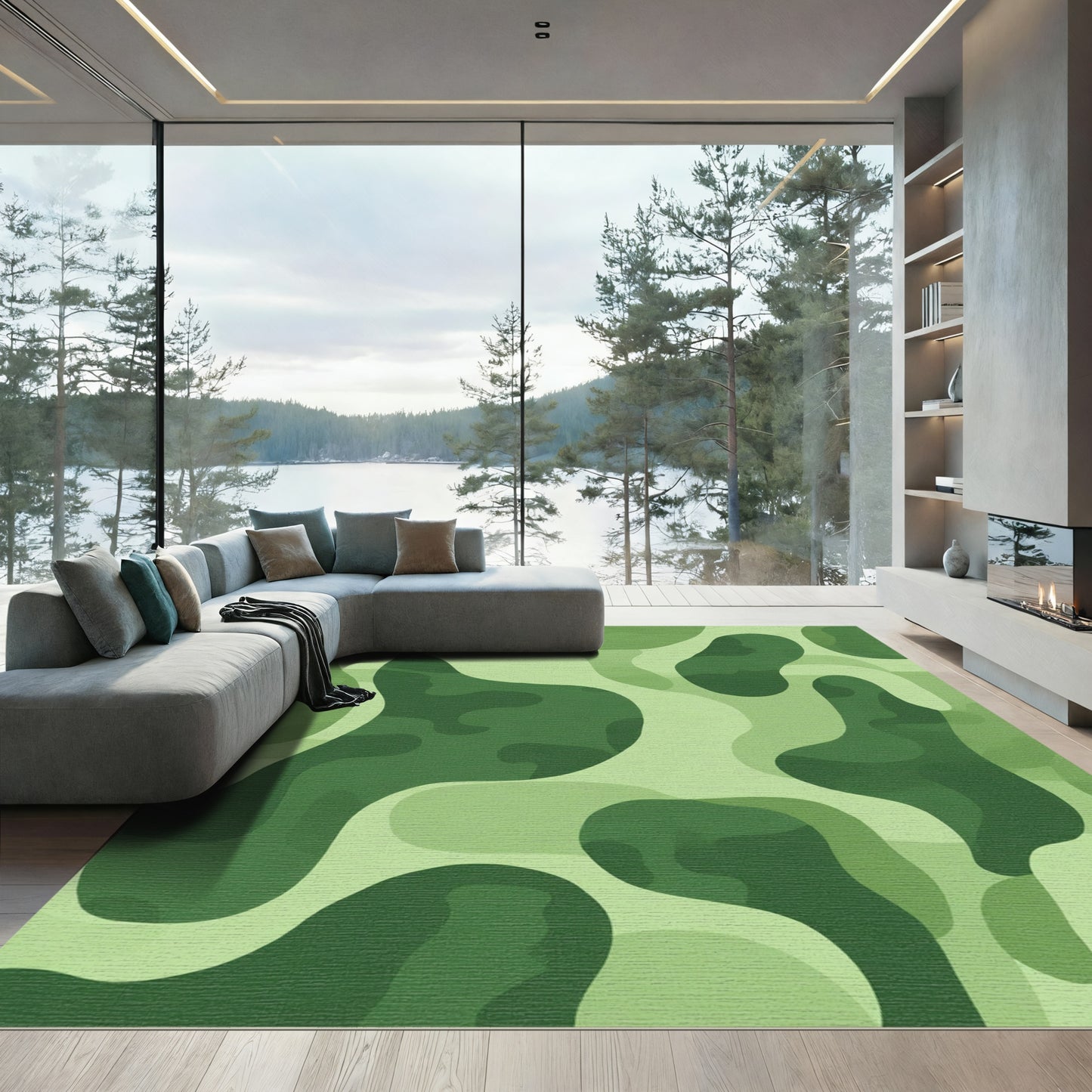 Abstract Green Camouflage Overlay Rug