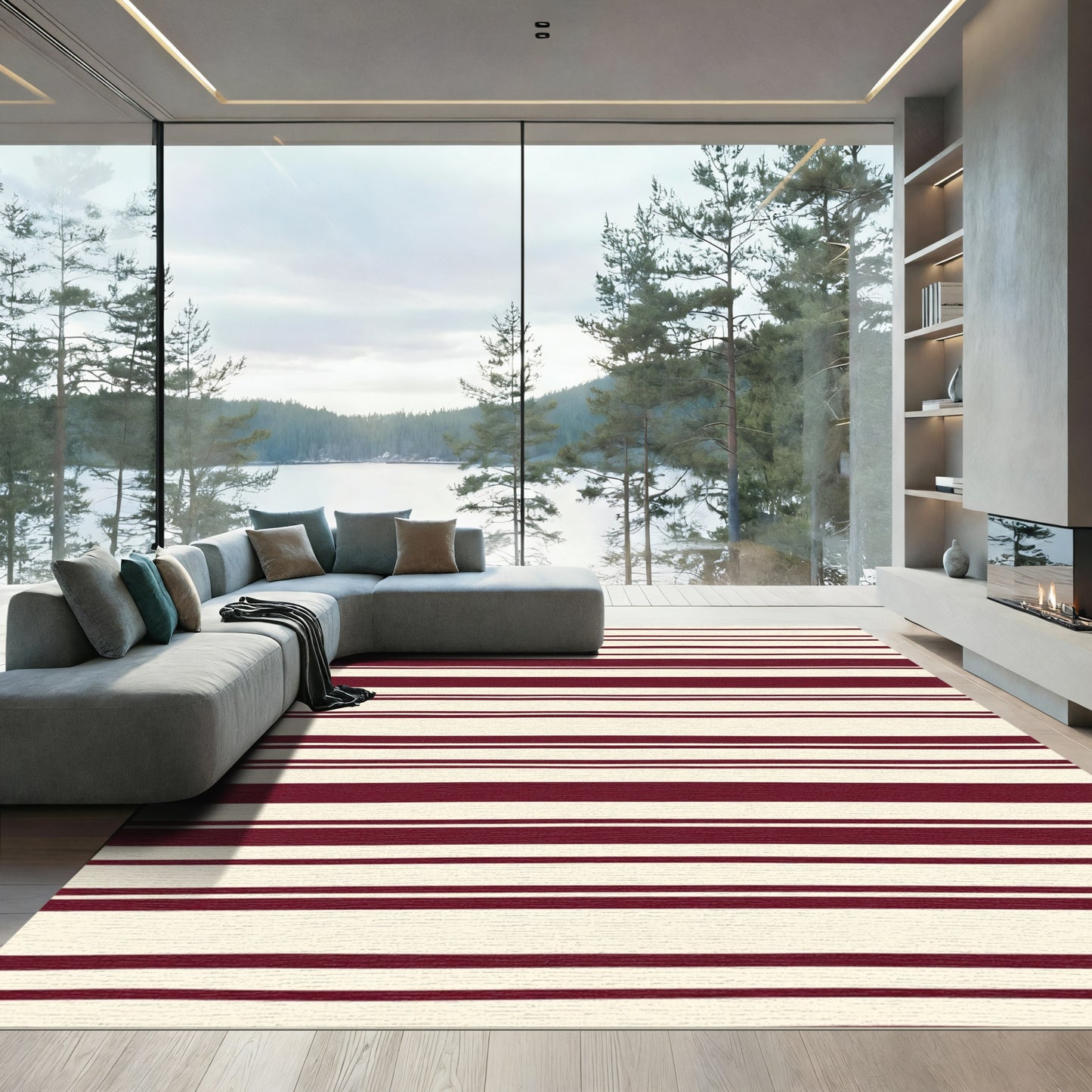 Deep Burgundy Hand Drawn Stripes Rug