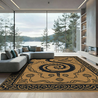 Dark Brown Serpent Scroll Artistry Rich Rug