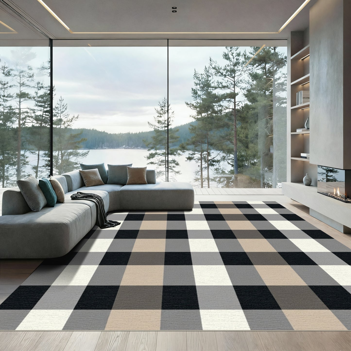 Black Tan Gray Buffalo Check Rug
