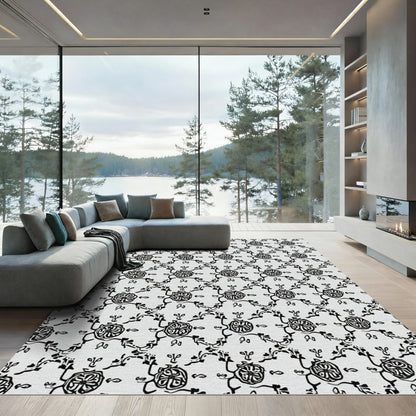 Monochromatic Sketch Floral Vine Rug