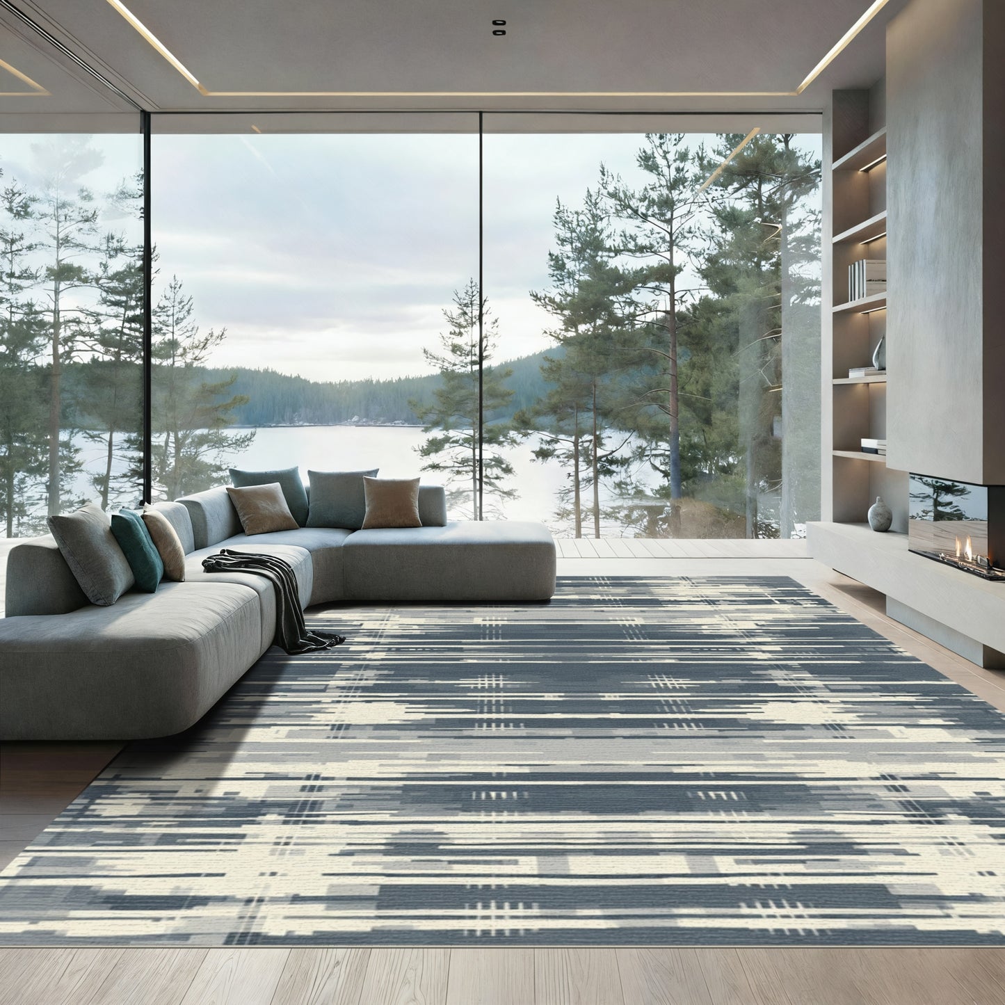 Distorted Striped Monochrome Abstract Rug