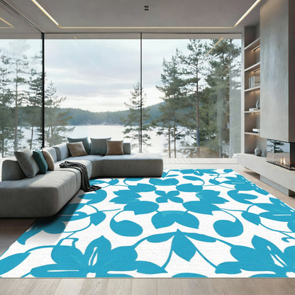 Azure Blue Floral Swirl Medallion Rug