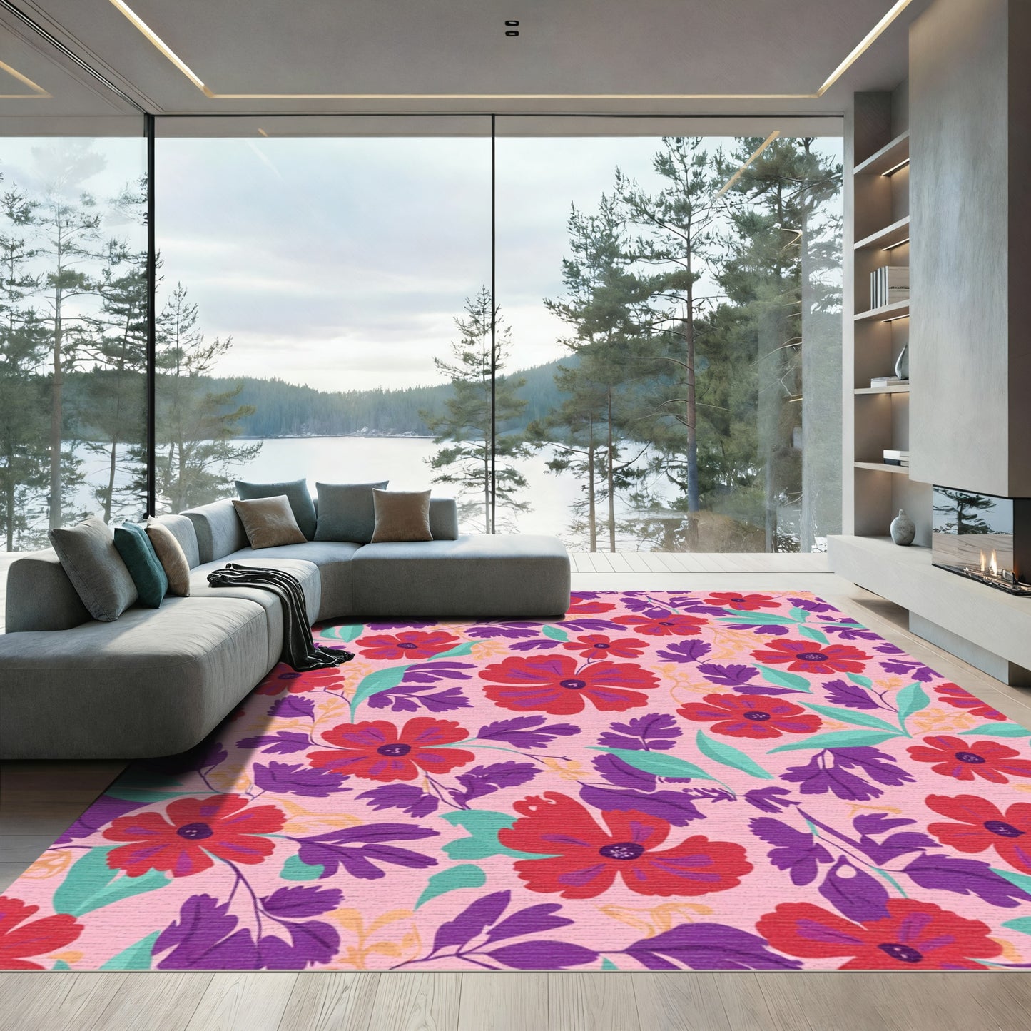 Vibrant Crimson Floral Garden Blend Rug