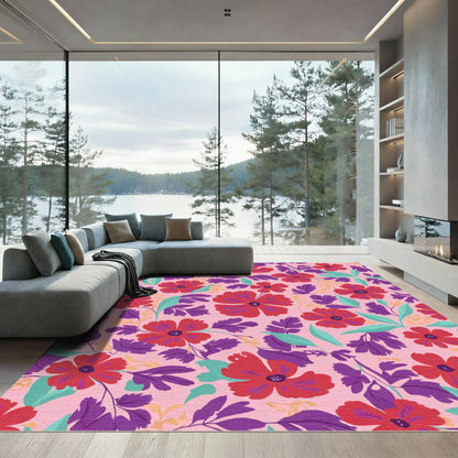 Vibrant Crimson Floral Garden Blend Rug