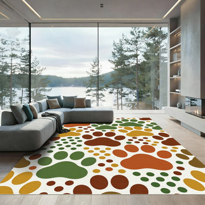 Playful Earthy Tone Paw Footprint Rug