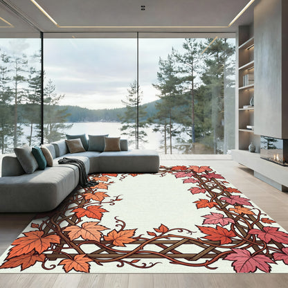 Crimson Maple Vine Lattice Border Rug