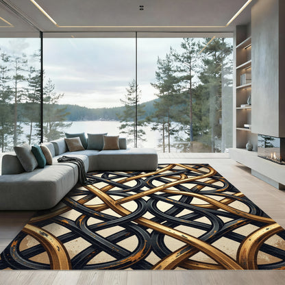 Metallic Gold and Charcoal Intertwined Knot Rug