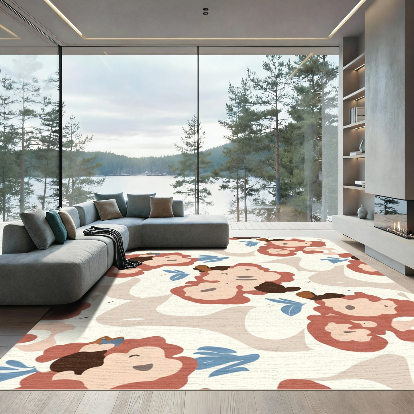 Terracotta Cloud Abstract Floral Rug