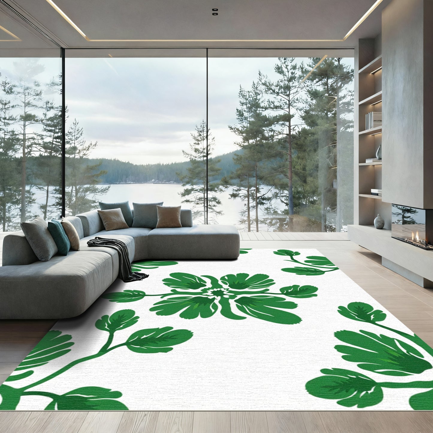Lush Green Floral Symmetry Rug