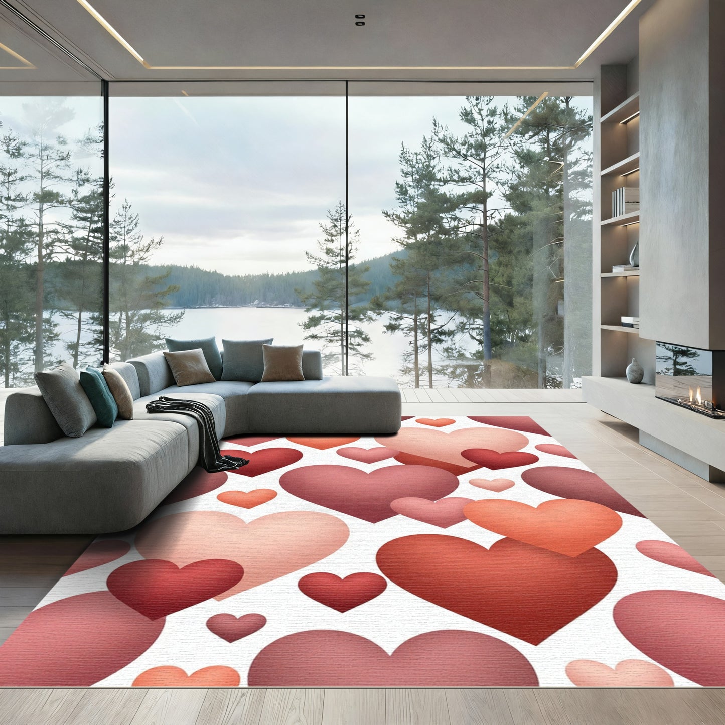 Romantic Blush and Crimson Heart Collage Rug