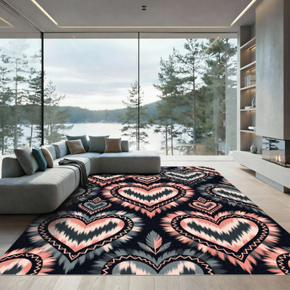 Ikat Heart Fusion Black Peach Rug