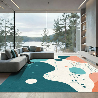 Teal Coral Abstract Organic Fluid Rug