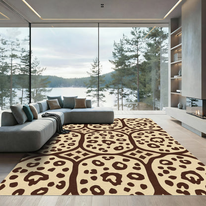 Brown Taupe Leopard Spots Grid Rug