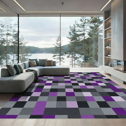 Amethyst Gray Pixel Grid Rug
