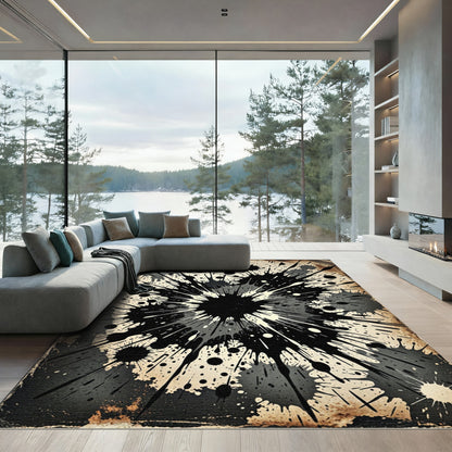Dynamic Black Splash Explosion Art Rug