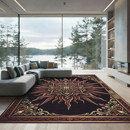 Crimson Gold Radiant Celestial Star Rug